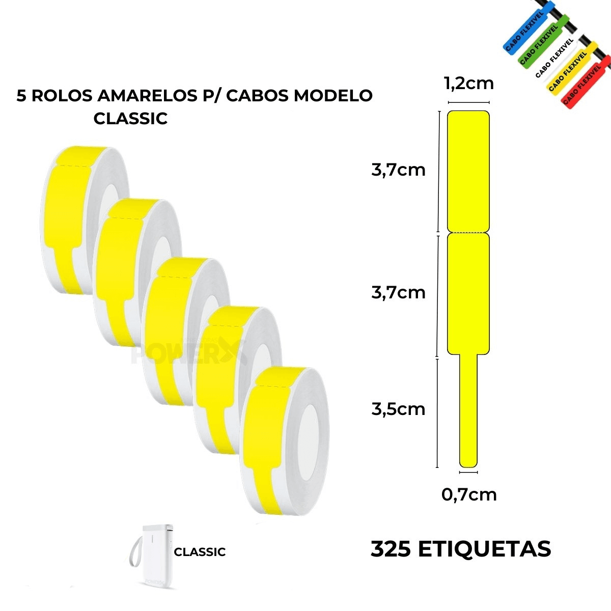 Kit 5 Rolos Adesivos Cabos Coloridos 