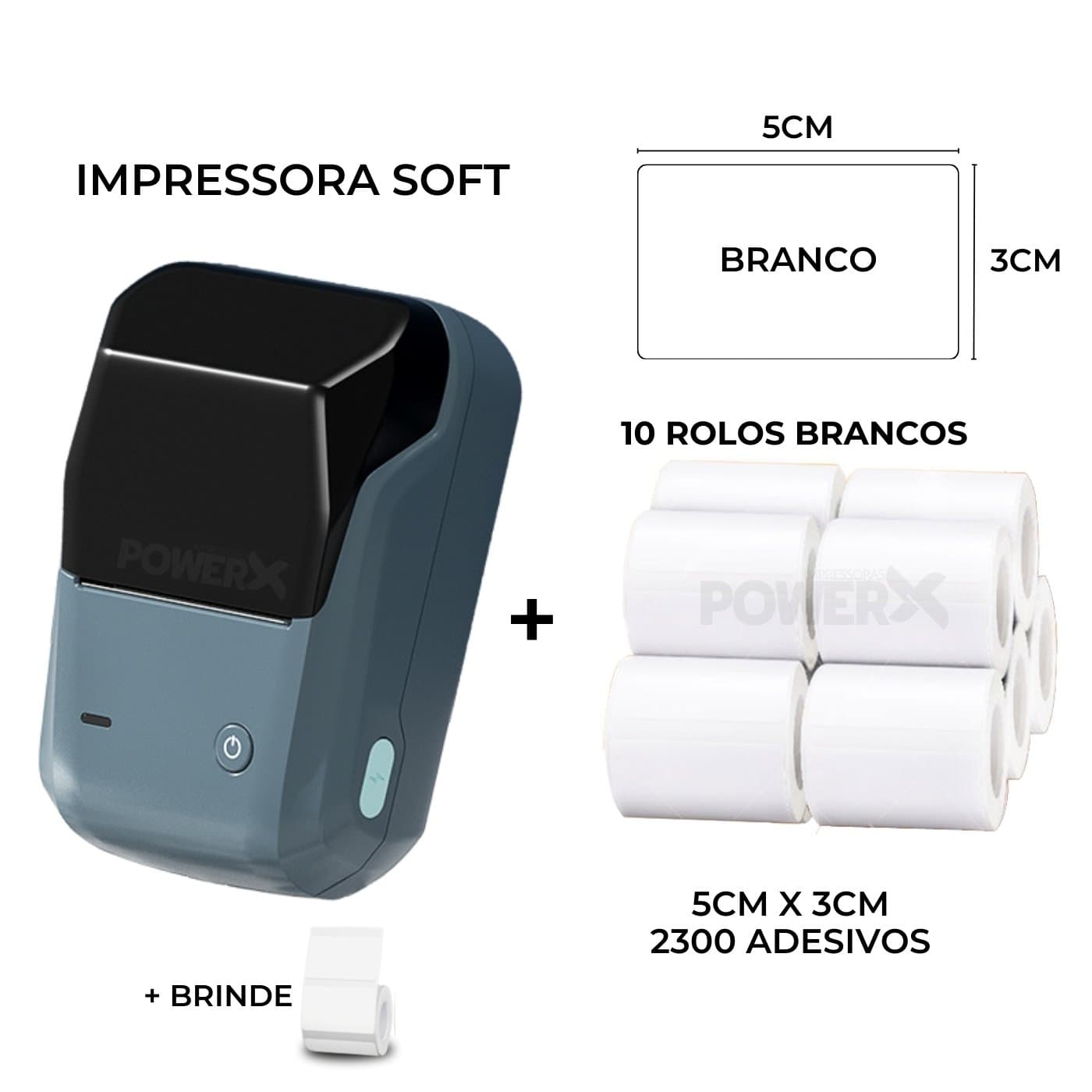 Impressora PowerX Soft+ 10 Rolos Adesivos