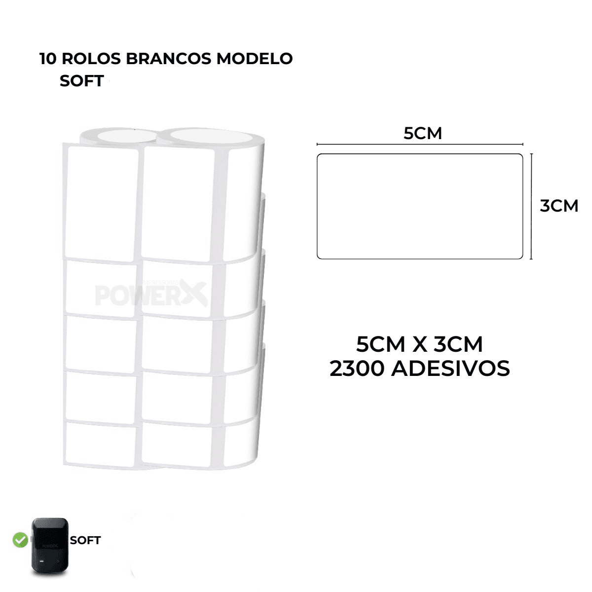 Kit 10 Rolos Adesivos Branco 5x3 